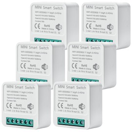 6 Stück Smart Lichtschalter Modul 2 Wege: Mini DIY WLAN Schalter Passt hinter Wandschalter, Smart Lichtschalter Modul Kompatibel mit Tuya App, Alexa und Google Home, Neutralleiter Erforderlich