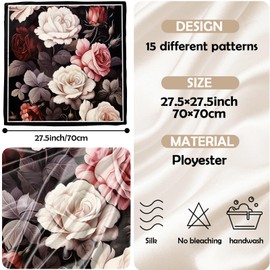 Zewurtuw Scarf Silk Feeling Large Square Satin Head Hair Wrap Lightweight Fashion Cute Aesthetic 27.5 Inches for Women Girls Handbag Decoration-Rose Floral