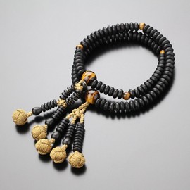 念珠 Dot Comme Des 日蓮宗 Mala Bracelet 108 Ball, Stripe Ebony (matte) Tiger Eye Stone 梵天 Tassels [Mala Braces/Wristlet 念珠/108 Pearl/Tiger Eye/Removal/Used with Cheeks/Amulet/AAA/法華/Sect/2000800201599]
