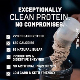 Jocko Fuel Proteína de suero de leche Mlk en polvo, 22 g, mezcla de frutos del monje, baja en azúcar - Recuperación y crecimiento muscular. El envase 