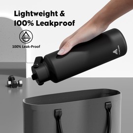 POWCAN 710 ml/24 oz Insulated Water Bottle for Outdoors: Leakproof, Flex Cap, Lightweight, Cold for 24 Hrs, Stainless Steel Thermos with Straw for Travel, Trip, Hiking, Biking, Sport (Midnight Black)