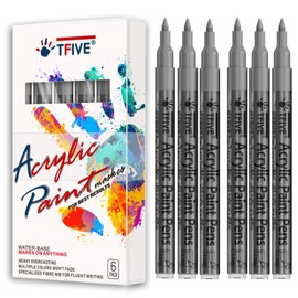 Silver Marker Paint Pens - 6 Pack Acrylic Silver Permanent Marker, 0.7mm Extra Fine Tip Paint Pen for Art project, Drawing, Rock Painting, Stone, Ceramic, Glass, Wood, Plastic, Metal, Canvas DIY Craft