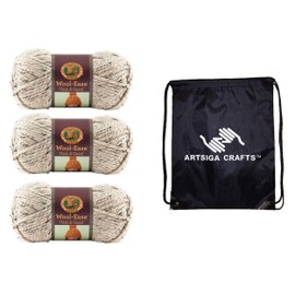 Lion Brand Knitting Yarn Wool-Ease Thick and Quick Oatmeal 3-Skein Factory Pack (Same Dye Lot) 640-123 Bundle with 1 Artsiga Crafts Project Bag