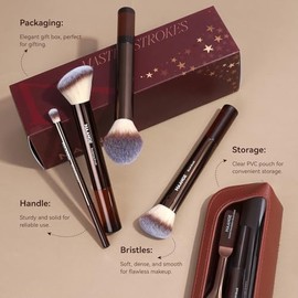 Maange Set Brochas Maquillaje Aluminio 14pcs Sintético Estuche Kit Multifuncional Base Sombra Ojos Polvos Son Ideales Regalar Marrón