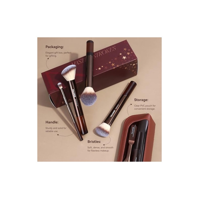 Maange Set Brochas Maquillaje Aluminio 14pcs Sintético Estuche Kit Multifuncional