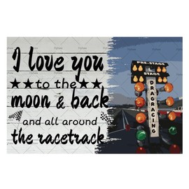 I Love You To The Moon And Back And All Around The Race Track Metal Tin Sign Cars Room Decor For Boys Race Car Decor Sign Racing Checkered Flags Metal Tin Plaque 8x12 Inches