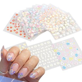 30 Sheets Flower Nail Art Stickers 3D Self Adhesive Colourful Daisy Heart Butterfly Nail Decals Spring Summer DIY Design Nail Supplies for Women and Girls