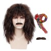 TOMIGO Brown Men's Wig with Beard and Friendship Bracelets for