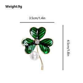 FAIRYGATE Pearl Brooch Plant Heart Shaped Leaf Clover Shamrock Clothing Accessory Green Brooches Lapel Pin Dress Suit Accessories Boutonniere Ideas Gift B2334