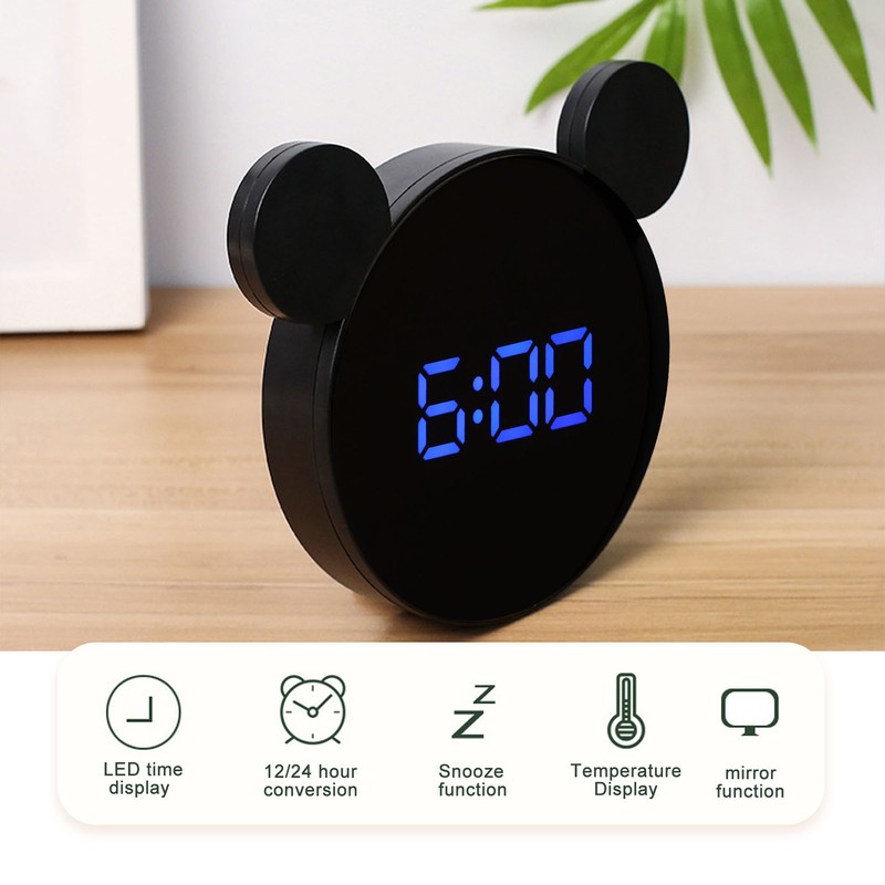 Mirror Alarm Clock 2 Level Brightness Adjustment Ear Design LED