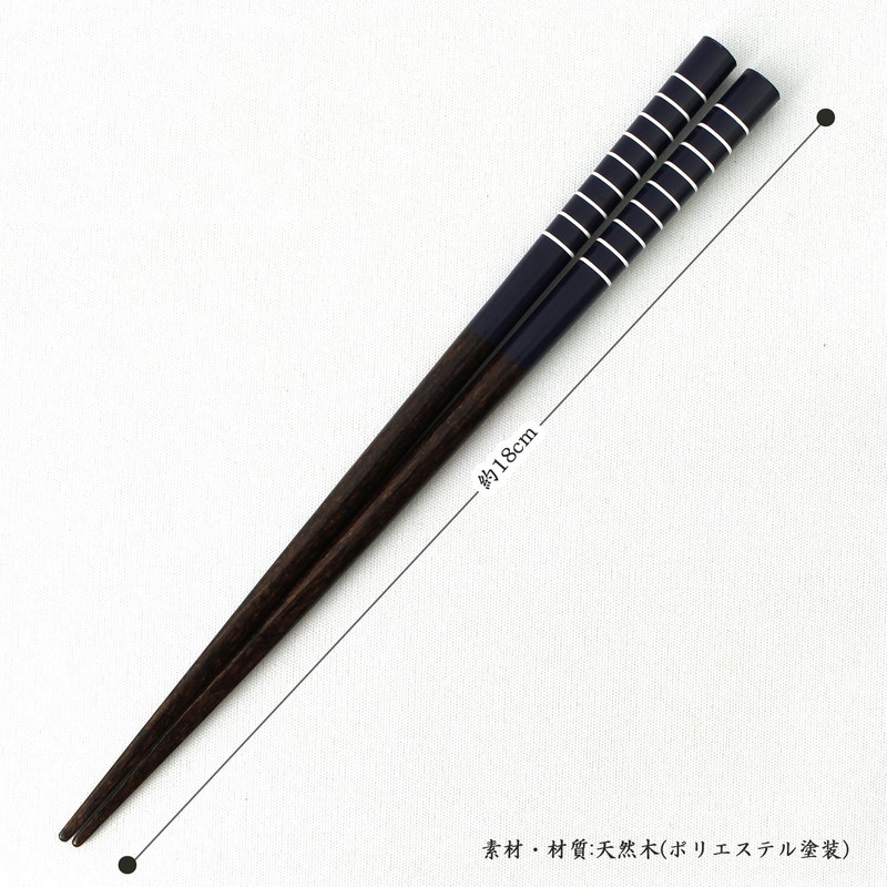 イシダ 日本製 箸・箸箱セット ランチタイム 白ライン 18 ブルー 18cm