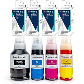 LCL Compatible Ink Bottle Replacement for Canon GI20 GI-20 GI-20PGBK GI-20BK GI-20C GI-20M GI-20Y PPIXMA G5020 G6020 G7020 (4-Pack Black Cyan Magenta Yellow)