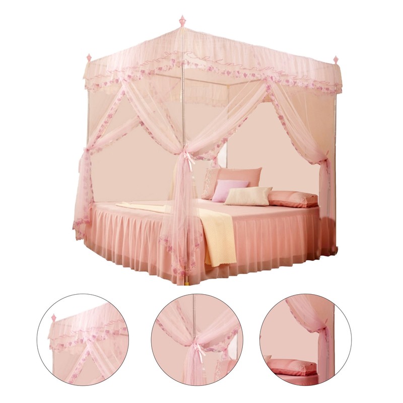 Luxury Princess 3 Side Openings Post Bed Curtain Canopy Netting