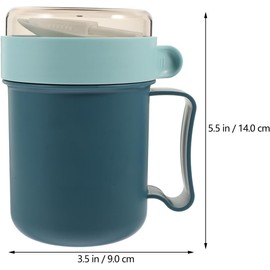Azul Taza de Plástico y Tapa con Cuchara Portátil de Desayuno Recipiente Compacto y Multifunción, Diseño Antifugas, Adecuado para Avena o Sopa, Estilo Simple