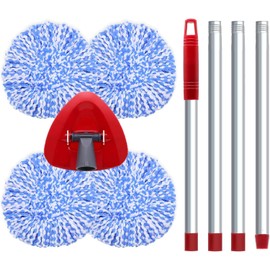 Spin Mop Replacement Head for O Cedar 2 Tank Rinseclean,4 Mop Heads +1 Mop Handle +1 Mop Base , Microfiber 100% Mop Refills, 30-58in Mop Stick and Mop Head Cover Easy-to-Replace ( Blue 2 Tank )