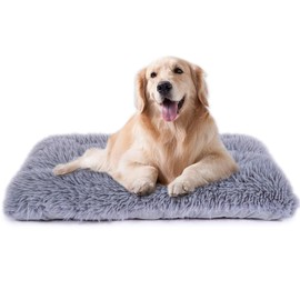 Machine Washable Dog Bed, Deluxe Plush Dog Crate Pad and Cat Bed, Anti-Slip Bottom Kennel Pad Mat, Fuzzy Pet Beds for Large, Medium, Small Dogs Breeds (Grey, 36.0" L x 24.0" W x 3.0" Th x 1 Pack)