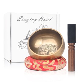 Kmise Tibetan Singing Bowls Set- Handmade in Nepal Meditation Sound Bowls for Yoga, Meditation, Mindfulness, Healing and Chakra Balancing, Stress Relief (3.5', World Tree)