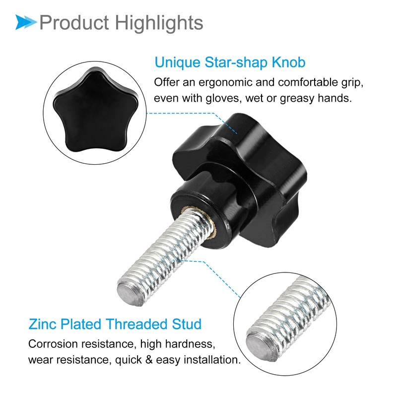 CoCud Star Clamping Knobs, M10 x 40mm Male Thread 48mm