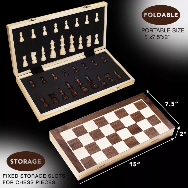 AMEROUS 15 Inches Magnetic Wooden Chess Set - 2 Extra