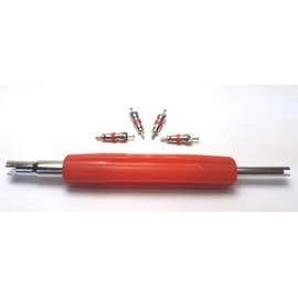 4 x Valve Cores Red Silver Valve Insert + Valve Extractor Turner Valve Screwdriver