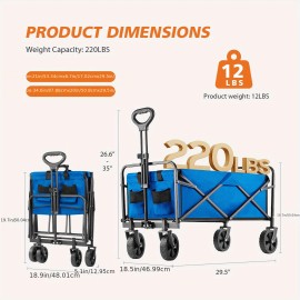 SMUG Collapsible Folding Wagon Heavy Lockable Camping Garden Cart 220/330LBS Capacity - Black, 30''