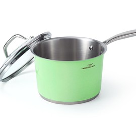 HOMICHEF 2.5 QT Mint Green Nickel Free Stainless Steel Saucepan with Glass Lid - Non Toxic Induction Saucepan Coating Free - Mint Green Pan Shine Bright in Modern Kitchens