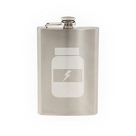 Fitness Gym Art #7 - Vitamins Protein Powder Bottle Health - Etched 8 Oz Stainless Steel Flask