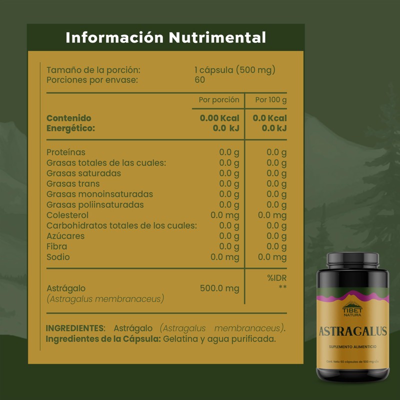 TIBET NATURA - Astragalus 60 Cápsulas 500 mg c/u -