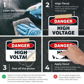 High Voltage Sign, Danger High Voltage Sign, (4 Pack) 5x7 Inches, 4 Mil Vinyl Decal Stickers Weather Resistant UV Protected, Made in USA by Sigo Signs