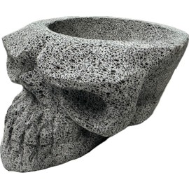 Made in Mexico Large Skull Calavera Cabeza Genuine Mexican Manual Guacamole Salsa Maker Volcanic Lava Rock Stone Molcajete/Tejolote Mortar and Pestle Herbs Spices Grains 12x8x5"