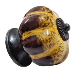 Wannianmu 5 Pack Vintage Ceramic Pumpkin Cabinet Knobs, Kitchen Cabinet Drawers Dresser Cupboard Pull Handles Door Pulls with 5 Kinds of Screws (Leopard Print -Yellow)