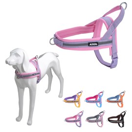 AIITLE No Pull Dog Harness with Soft Padded Handle, Adjustable Reflective Escape Proof/Quick Fit Pet Harnesses, Easy for Training Walking Runnintg for Large Dogs Purple-Pink L