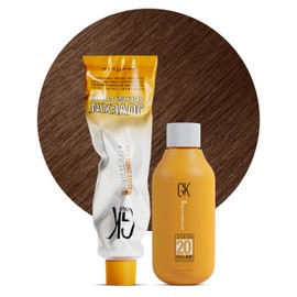 GK HAIR Global Keratin Goldens 7.3 Blonde Hair Color Cream Tube (3.4 Fl Oz/100ml) + 20 Volume Developer (5 Fl Oz/150ml) - Professional Permanent Long Lasting Toner Dye