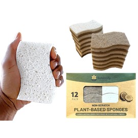 ScrubLily Multipurpose Kitchen Sponges Pack of 12 - Cellulose and Coconut Husk Dishwashing Scrubbers - Non Scratch, Odor Free, Fast Drying for Washing Dishes