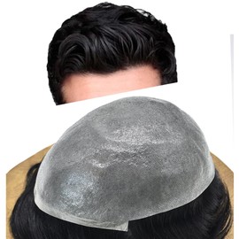 RESHE Men Toupee Hair Ultar Thin Skin V-loop Natural Looking Toupee Men Hairpiece Mens Hair System Men Hair Prosthesis Protesis Capilar Para Hombre8X10-90% density#1 JET BLACK