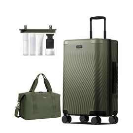ECOHUB Hardside Expandable Carry On Luggage, Recycled PC 24" Rolling Luggage 26x16x11 Airline Approved with Spinner Wheels& TSA Lock, Lightweight Hardshell Travel Suitcase, 24inch Carry-on Green