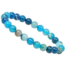 Eledoro Genuine Gemstone Beads, Chakra Bracelet, PowerBead, Stretch Bead Bracelet, 8 mm, 17 centimeters, Gemstone, Agate Blue