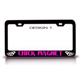 Custom Brother - Chick Magnet Flame Metal Car SUV Truck License Plate Frame Holder Bl p9