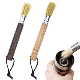 2 PACK Coffee Grinder Cleaning Brush, Espresso Maker/Machine Cleaner Tool for Camping Home Kitchen Barista, Leather Hanging