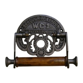 Fenzo Traditional Toilet Roll Holder Wooden Roller Victorian Railway Station Cast Iron Vintage Design Wall Mounted Loo Roll Holder, Elegant Touch, Easy Installation (Style 4)