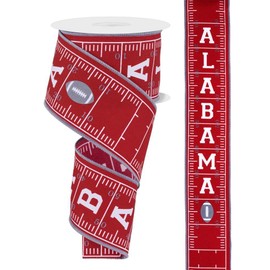 2.5" x10yd Alabama Football Themed Ribbon, Burgubdy and White with Grey Wired Edge
