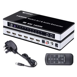 Tendak 4K HDMI Switch, 5 Port HDMI Switcher with L/R Optical Toslink Audio Extractor + Remote Control Support 4K@30Hz 3D ARC