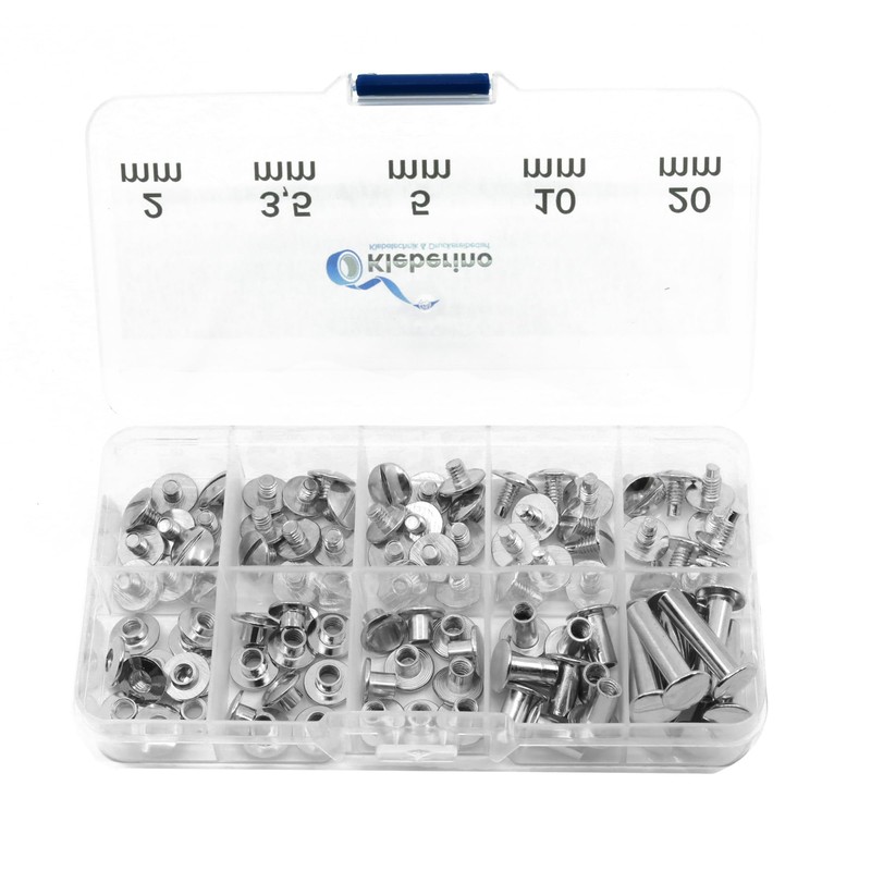 KLEBERINO Book Screws Assortment Box | 100 Pieces Bookbinding Screws