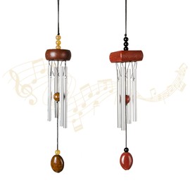 Paquete de 2 campanillas de viento pequeñas plateadas con gotas de cerámica en blanco, campanillas de viento de jardín de metal con diferentes tubos de campana, sonido relajante de armonía, mini atrapavientos al aire última intervensión, decoración de po