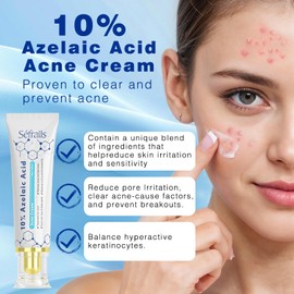 Sefralls 10% Azelaic Acid Acne Cream, Premium Azelaic Acid Facial Cream - Redness Relief For Face, Redness Reducing Skin Care, Prevents Acne Breakouts, Ease Pimple Clarify Skin Soothe Irritation,1 Oz