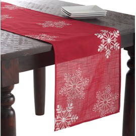 SARO LIFESTYLE Table Linen Red Snowflake Design Runner-16 x70 Oblong, 16" x 70"
