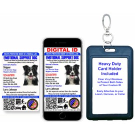Just 4 Paws Custom Emotional Support ID Card with QR Code & Security Seal and Optional Holograph | Registration to US Service Dogs Registry Plus ID Holder & Digital ID - Portrait Style