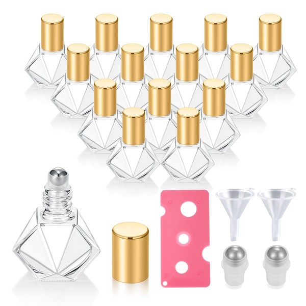 15 Pcs 8ml Empty Mini Clear Glass Polygonal Essential Oils