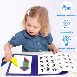 Magnetic Tangram, Magnetic Wooden Tangram Games for Children, Tangram Magnetic Puzzle Geometric Shapes Puzzle Building Blocks Book Shape for 3 4 5 6 7 Years Children Educational Toy Puzzle Gift