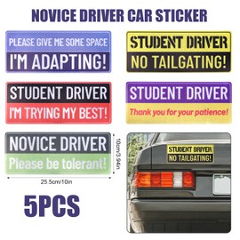 5pcs Student Driver Magnet for Car, 10x3.94in Colorful Funny New Driver Magnet Reflective Magnetic Bumper Sticker Thank You for Your Patience Novice Driver Safety Warning Signs
